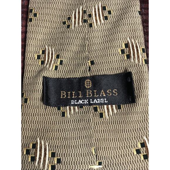 BILL BLASS BLACK LABEL Olive Green Pattern Mens Multi-Color 100% Silk Neck Tie - Picture 3 of 5